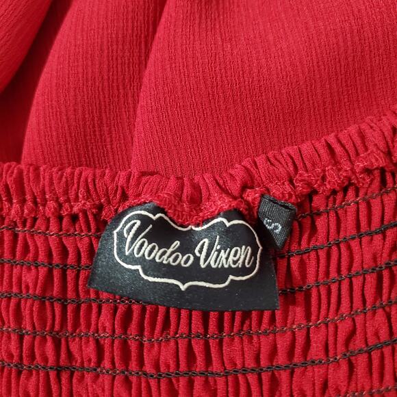 Voodoo Vixen Bauble Ruffle Strappy Smocked Crepe Romper Womens Size S Red Goth - Picture 8 of 12